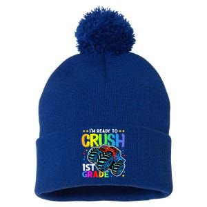 Ready To Crush First Grade 1st Day Of School Monster Truck Gift Pom Pom 12in Knit Beanie