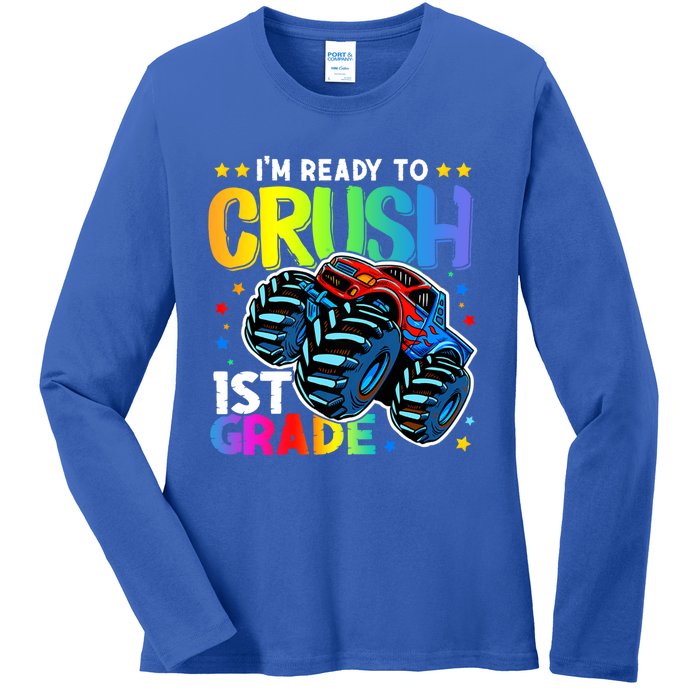 Ready To Crush First Grade 1st Day Of School Monster Truck Gift Ladies Long Sleeve Shirt