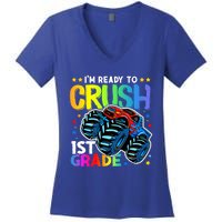 Ready To Crush First Grade 1st Day Of School Monster Truck Gift Women's V-Neck T-Shirt