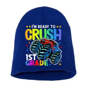 Ready To Crush First Grade 1st Day Of School Monster Truck Gift Short Acrylic Beanie