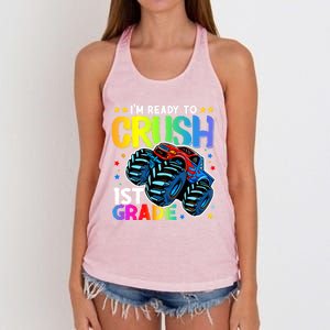 Ready To Crush First Grade 1st Day Of School Monster Truck Gift Women's Knotted Racerback Tank