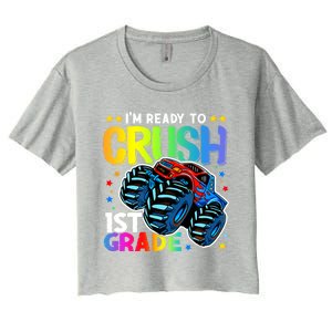 Ready To Crush First Grade 1st Day Of School Monster Truck Gift Women's Crop Top Tee