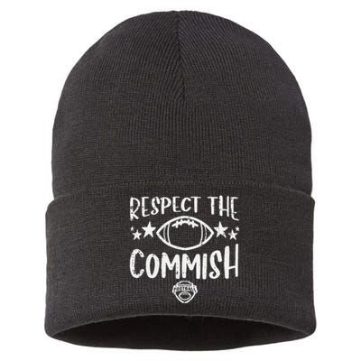 Respect The Commish Fantasy Football Funny Commissioner FFL Sustainable Knit Beanie