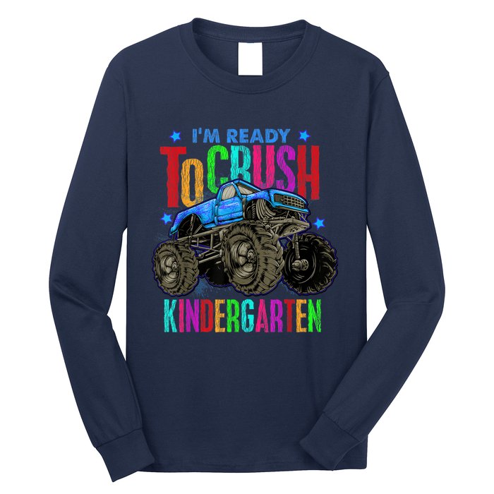 Ready To Crush Kindergarten Monster Truck Back To School Boy Long Sleeve Shirt