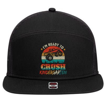 Ready To Crush Kindergarten Back To School Monster Truck Boy Funny Gift 7 Panel Mesh Trucker Snapback Hat