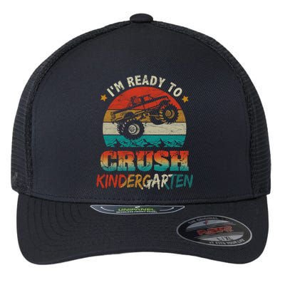 Ready To Crush Kindergarten Back To School Monster Truck Boy Funny Gift Flexfit Unipanel Trucker Cap