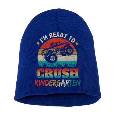 Ready To Crush Kindergarten Back To School Monster Truck Boy Funny Gift Short Acrylic Beanie