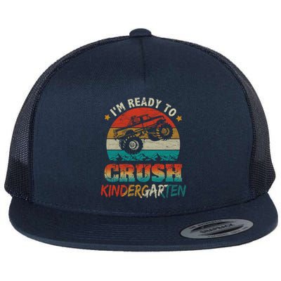 Ready To Crush Kindergarten Back To School Monster Truck Boy Funny Gift Flat Bill Trucker Hat