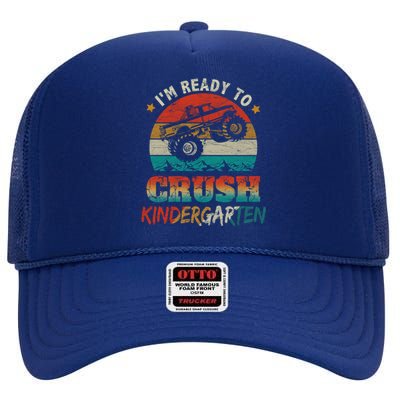 Ready To Crush Kindergarten Back To School Monster Truck Boy Funny Gift High Crown Mesh Back Trucker Hat