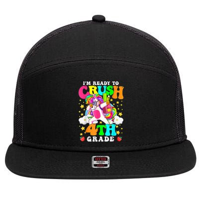 Ready To Crush 4th Grade Cute Unicorn Back To School Girl 7 Panel Mesh Trucker Snapback Hat