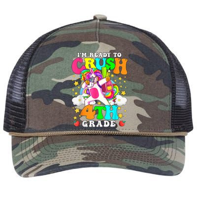 Ready To Crush 4th Grade Cute Unicorn Back To School Girl Retro Rope Trucker Hat Cap