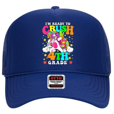 Ready To Crush 4th Grade Cute Unicorn Back To School Girl High Crown Mesh Back Trucker Hat