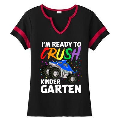 Ready To Crush Kindergarten Back To School Monster Truck Boy Cool Gift Ladies Halftime Notch Neck Tee