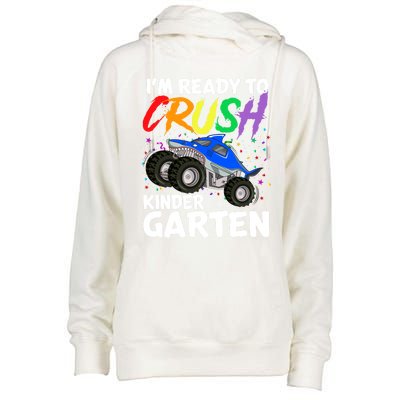 Ready To Crush Kindergarten Back To School Monster Truck Boy Cool Gift Womens Funnel Neck Pullover Hood