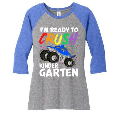 Ready To Crush Kindergarten Back To School Monster Truck Boy Cool Gift Women's Tri-Blend 3/4-Sleeve Raglan Shirt