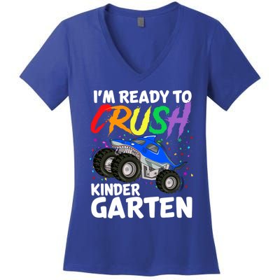 Ready To Crush Kindergarten Back To School Monster Truck Boy Cool Gift Women's V-Neck T-Shirt