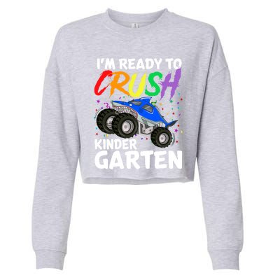 Ready To Crush Kindergarten Back To School Monster Truck Boy Cool Gift Cropped Pullover Crew