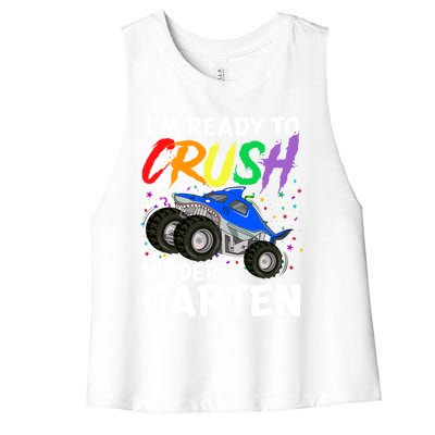 Ready To Crush Kindergarten Back To School Monster Truck Boy Cool Gift Women's Racerback Cropped Tank