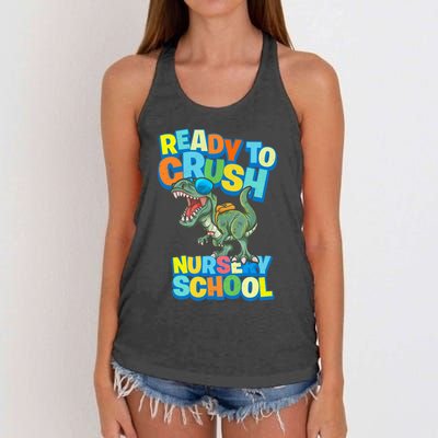 Ready to Crush First Day of Nursery School Dinosaur T Rex Women's Knotted Racerback Tank