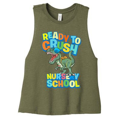 Ready to Crush First Day of Nursery School Dinosaur T Rex Women's Racerback Cropped Tank