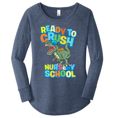 Ready to Crush First Day of Nursery School Dinosaur T Rex Women's Perfect Tri Tunic Long Sleeve Shirt