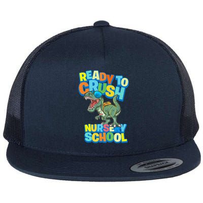 Ready to Crush First Day of Nursery School Dinosaur T Rex Flat Bill Trucker Hat