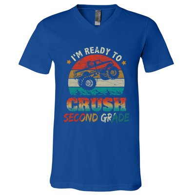 Ready To Crush Second Grade Back To School Monster Truck Boy Gift V-Neck T-Shirt