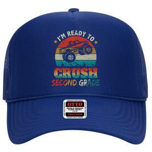 Ready To Crush Second Grade Back To School Monster Truck Boy Gift High Crown Mesh Back Trucker Hat