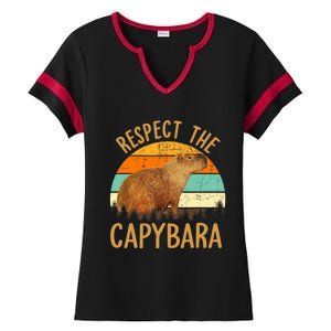 Respect The Capybara Animal Funny Capybara Lover Ladies Halftime Notch Neck Tee