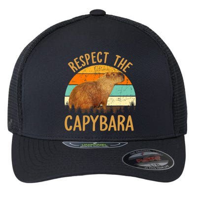 Respect The Capybara Animal Funny Capybara Lover Flexfit Unipanel Trucker Cap