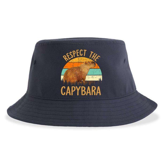 Respect The Capybara Animal Funny Capybara Lover Sustainable Bucket Hat