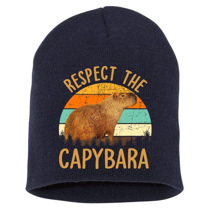 Respect The Capybara Animal Funny Capybara Lover Short Acrylic Beanie