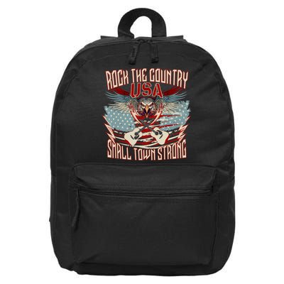 Rock The Country Music Small Town Strong America Flag Eagle 16 in Basic Backpack