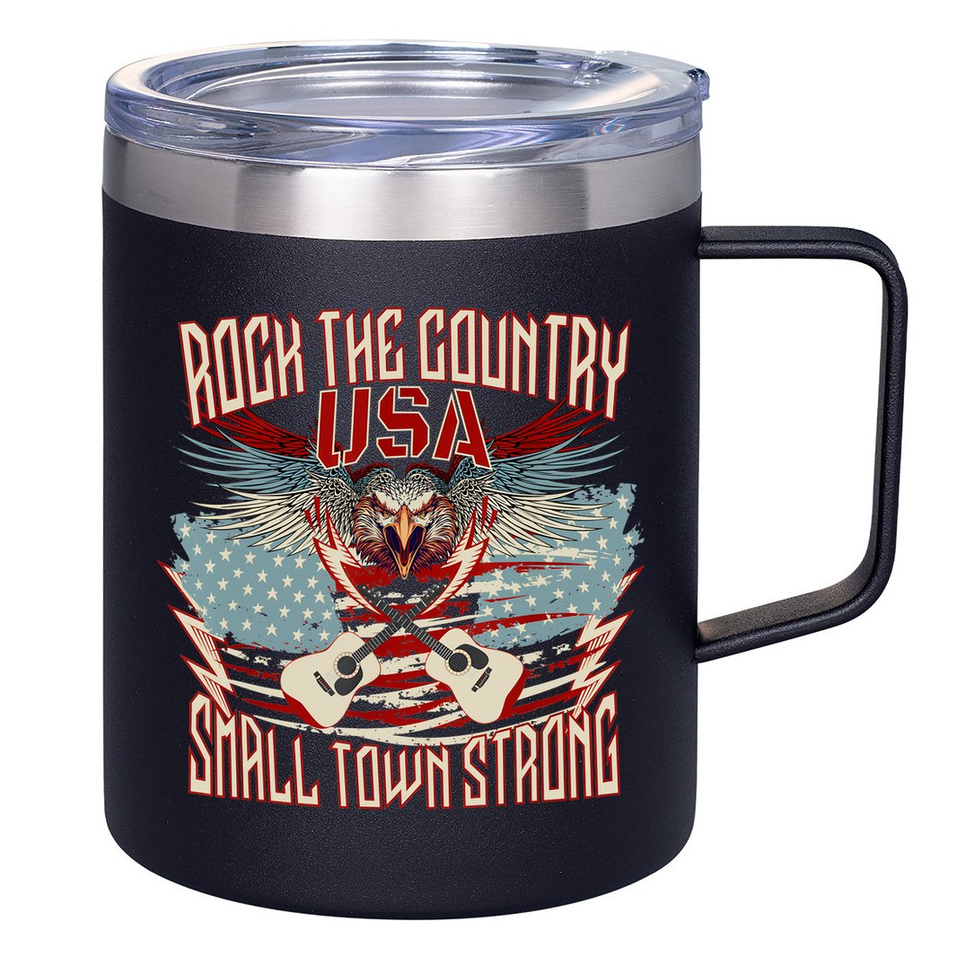 Rock The Country Music Small Town Strong America Flag Eagle 12oz Stainless Steel Coffee Mug