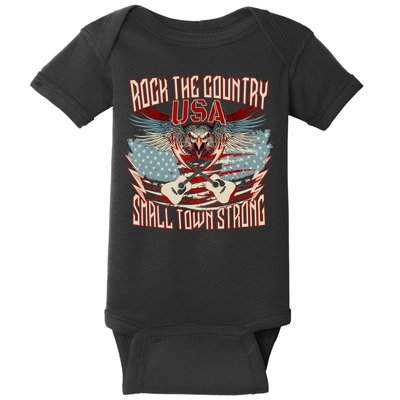 Rock The Country Music Small Town Strong America Flag Eagle Baby Bodysuit