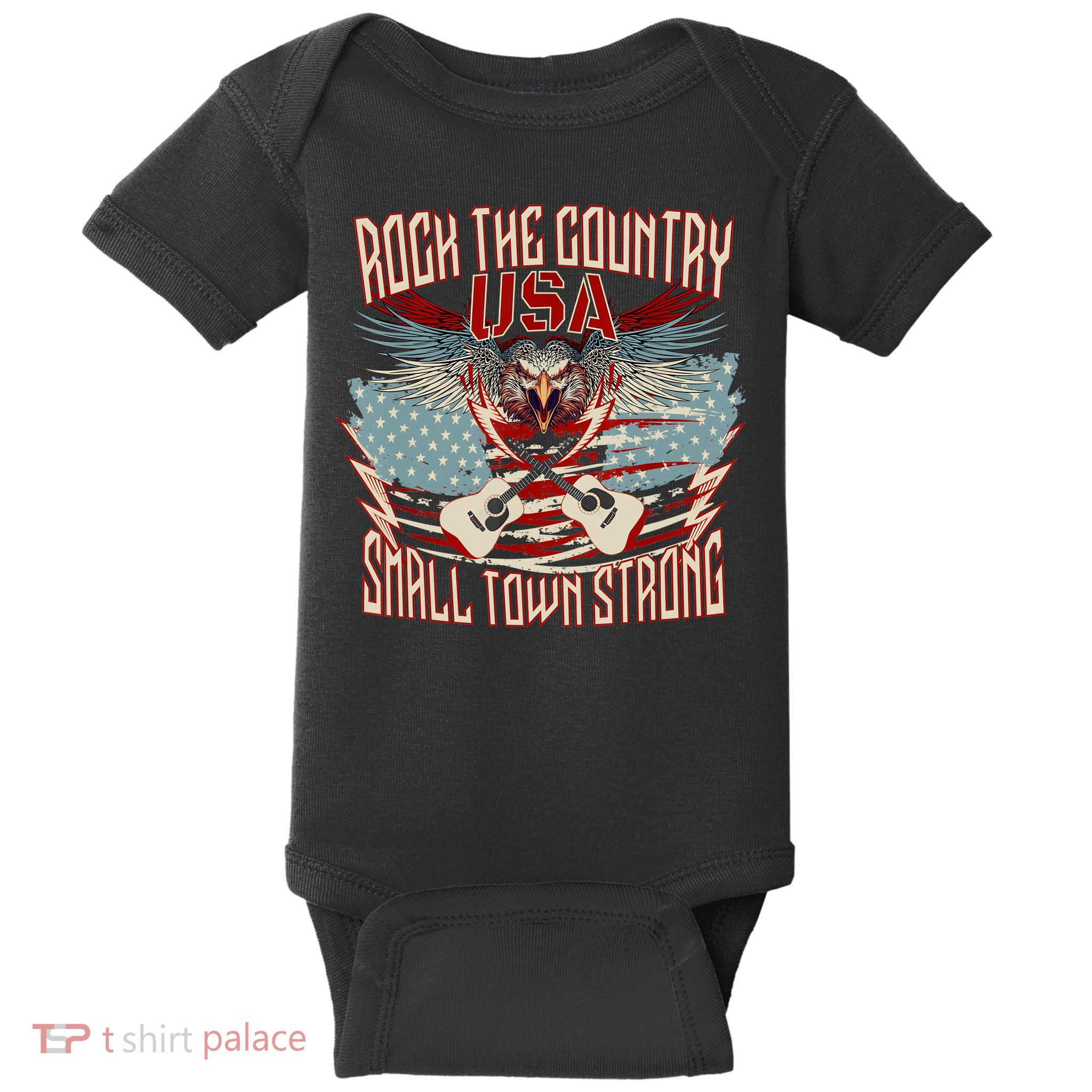 Rock The Country Music Small Town Strong America Flag Eagle Baby Bodysuit