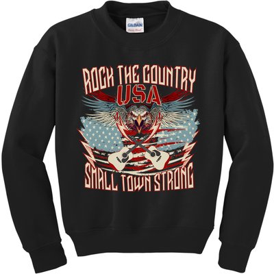 Rock The Country Music Small Town Strong America Flag Eagle Kids Sweatshirt