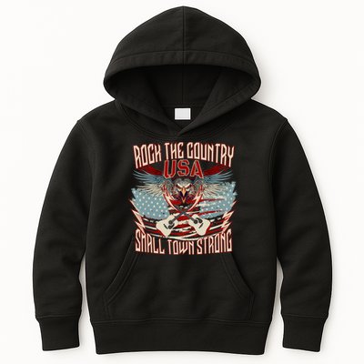 Rock The Country Music Small Town Strong America Flag Eagle Kids Hoodie