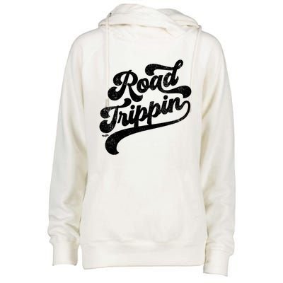 Road Trippin Cool Retro Vintage Road Trip Distressed Cool Gift Womens Funnel Neck Pullover Hood