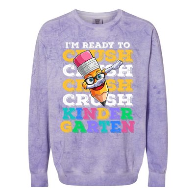 Ready To Crush Kindergarten First Day Of School Boy Kids Colorblast Crewneck Sweatshirt