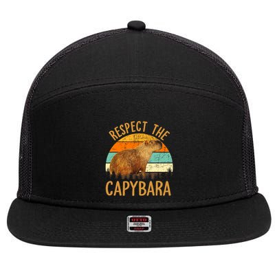 Respect The Capybara Animal Funny Capybara Lover 7 Panel Mesh Trucker Snapback Hat