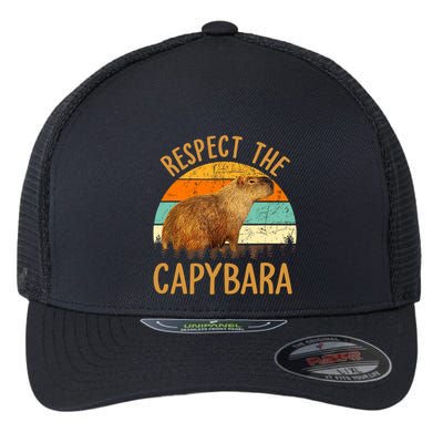 Respect The Capybara Animal Funny Capybara Lover Flexfit Unipanel Trucker Cap