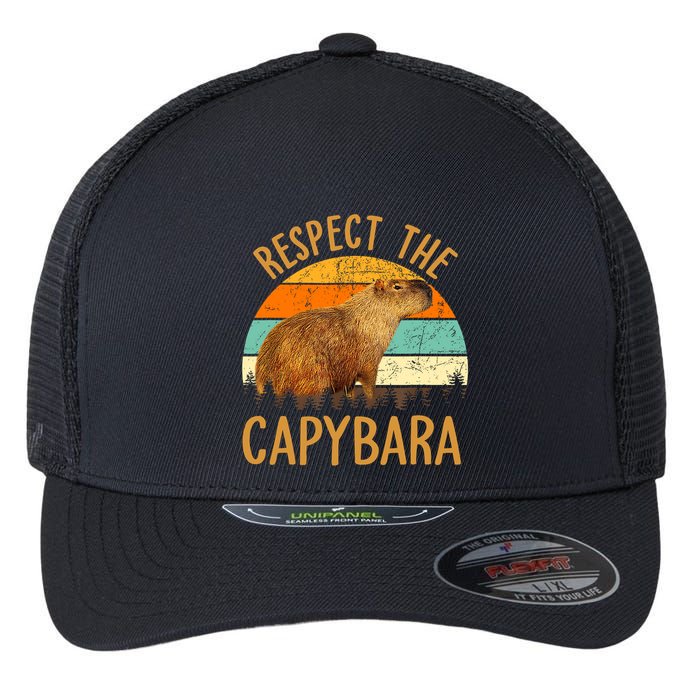 Respect The Capybara Animal Funny Capybara Lover Flexfit Unipanel Trucker Cap