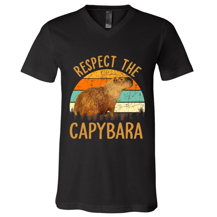 Respect The Capybara Animal Funny Capybara Lover V-Neck T-Shirt