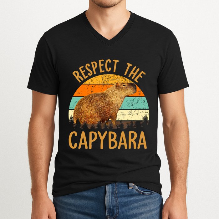 Respect The Capybara Animal Funny Capybara Lover V-Neck T-Shirt