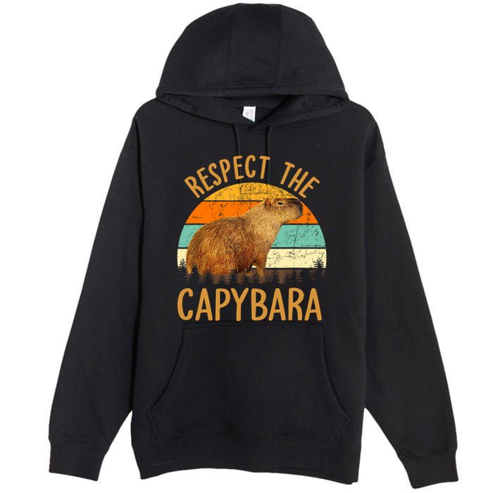 Respect The Capybara Animal Funny Capybara Lover Premium Pullover Hoodie