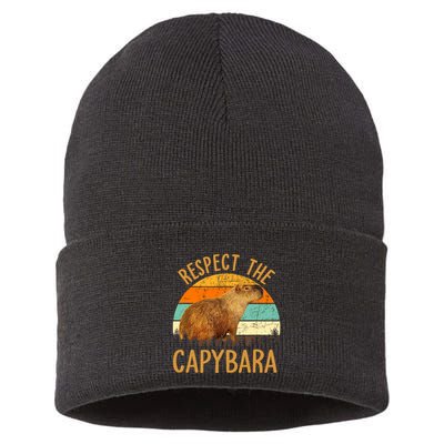 Respect The Capybara Animal Funny Capybara Lover Sustainable Knit Beanie