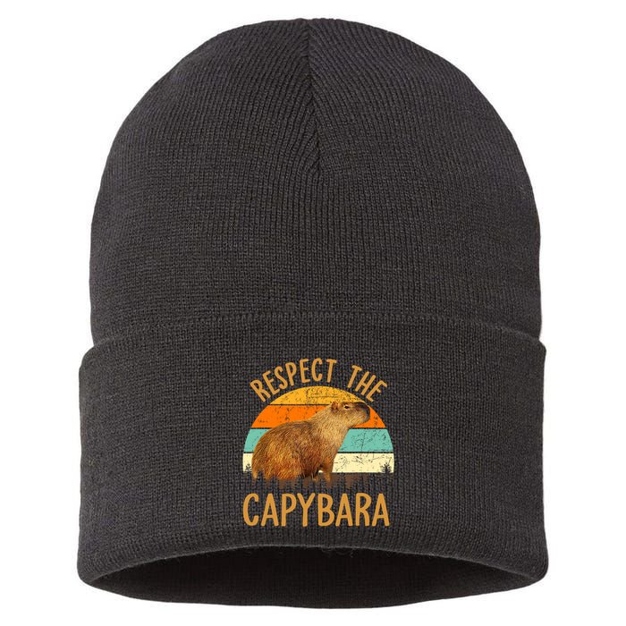 Respect The Capybara Animal Funny Capybara Lover Sustainable Knit Beanie
