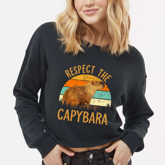 Respect The Capybara Animal Funny Capybara Lover Cropped Pullover Crew
