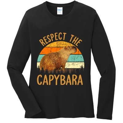 Respect The Capybara Animal Funny Capybara Lover Ladies Long Sleeve Shirt